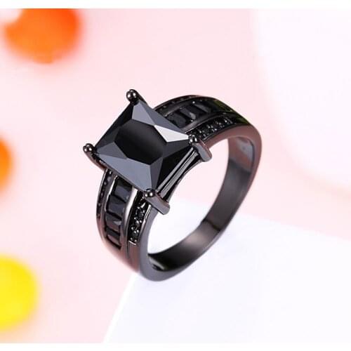 Vintage Black Cubic Zirconia ring for women Black Gun plated Party ring size 6 7 8 9 AR2155