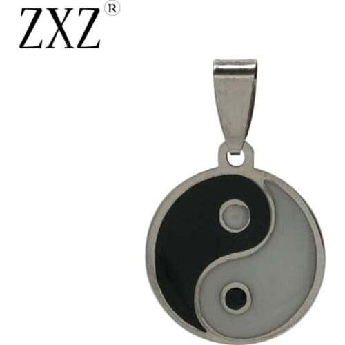 ZXZ Stainless Steel Enamel China Yin Yang Tai Chi Pendant for DIY Necklace Jewelry Making Findings 20x20mm