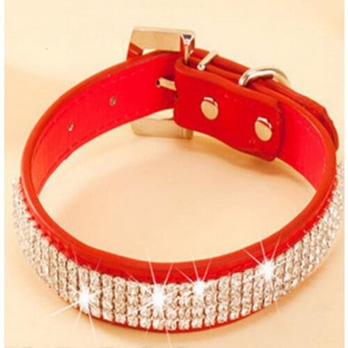 1 PC Safety Dog Collar Blinking PU Crystal Diamond Puppy/Cat Collars All Seasons Adjustable Pet Collar Pink/Red