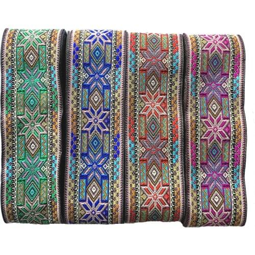 7METER 2" 5CM Handmade embroidery lace woven Jacquard Ribbon Trims Flowers Design For Clothing Straps Accessory