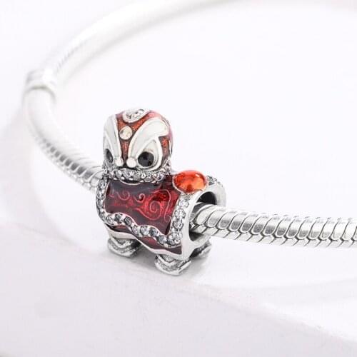 925 Sterling Silver Chinese Lion New Year Charm Traditional Lion Dance Performing Dancers Costumes Pendant Charm Bracelet