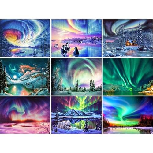 5D DIY Diamond Painting Aurora Landscape Cross Stitch Kit Full Drill Square Embroidery Mosaic Picture Crystal Home Decor Crafts