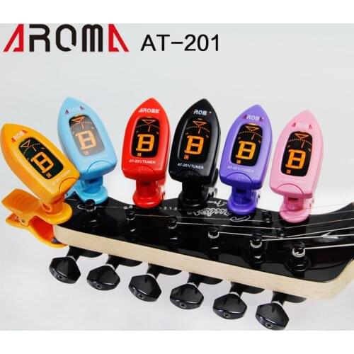 Aroma Mini Clip-on LCD Guitar Tuner 360 Degree Rotatable Clip on for Bass Guitar Chromatic Violin and Ukulele AT-201 Green