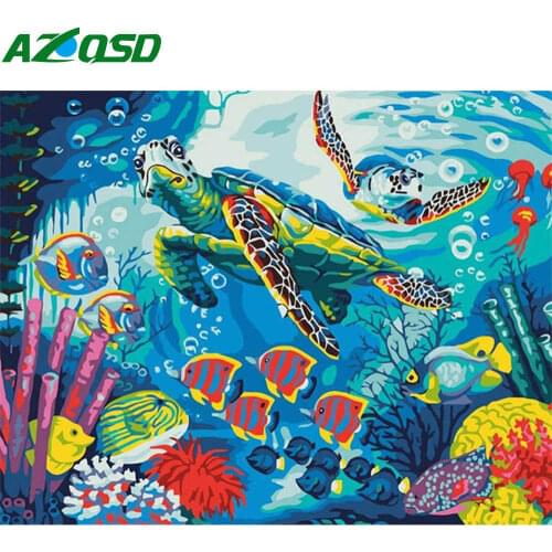 AZQSD Paint By Number Cartoon Canvas Painting Kits Living Room Home Decor Oil Painting By Number Turtle Picture Handpainted Gift