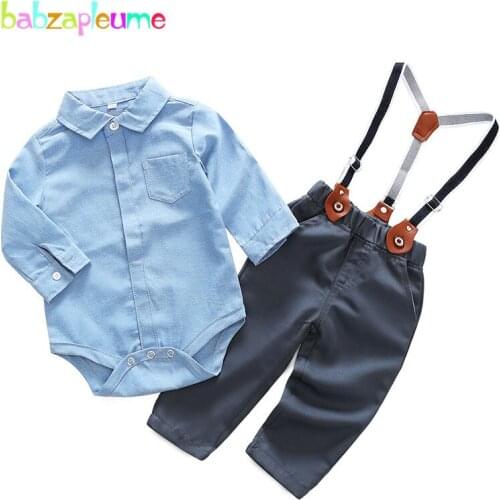 Babzapleume 2PCS/3-24Months/Spring Autumn Newborn Boys Clothes Fashion Gentleman Baby Outfit Rompers+Pants Clothing Sets BC1425