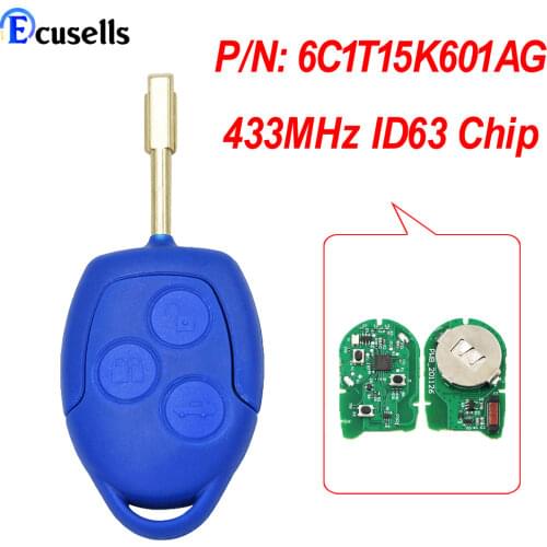 Remote Key FOB 3 Button 433MHz ID63 Chip for Ford Transit WM VM 2006-2014 P/N: 6C1T15K601AG FO21