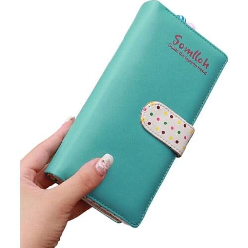 10PCS / LOT Korea Style Designer Wallet Cute Women Girls Dots 2 Folds Hasp Wallet Female Purse Zipper Long Handbag