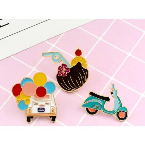 European and American Jewelry Fashion Creative Balloon Bus Motorcycle Juice Drink Drop Oil Brooch Child Gift Bag Shirt Badge