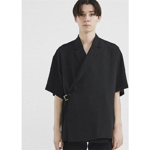Plus-size S-6XL! mens wear runway!!! Original design mens short sleeve shirt fashion loose black double-breasted mens shirt
