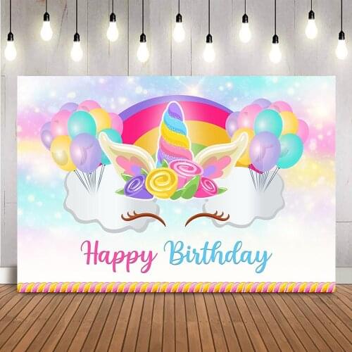 Colorful Unicorn Birthday Photo Backdrop Bokeh Glitter Party Balloons Background Newborn Children Unicorn Theme Party Decoration