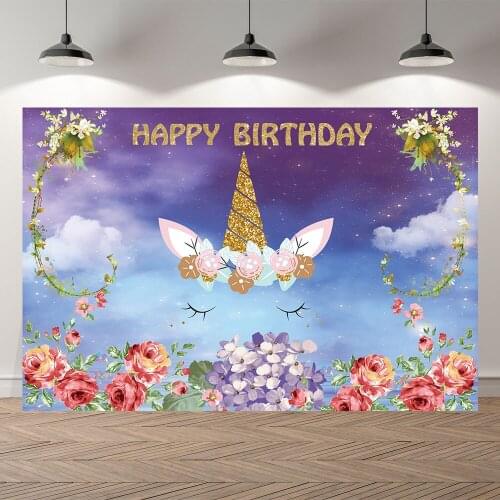 Seekpro Photography Background Kids Baby girls Birthday baby showerBanner Backdrop unicorn sky flower Photo Background Photocall