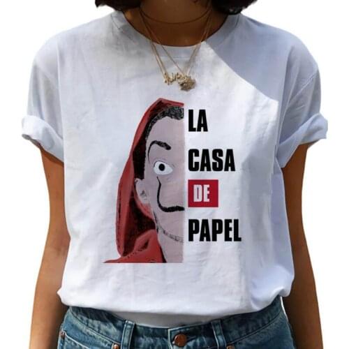 Womens T-shirt Money Heist Harajuku T-shirt Ladies La Casa De Papel hip-hop T-shirt fashion paper house T-shirt top women