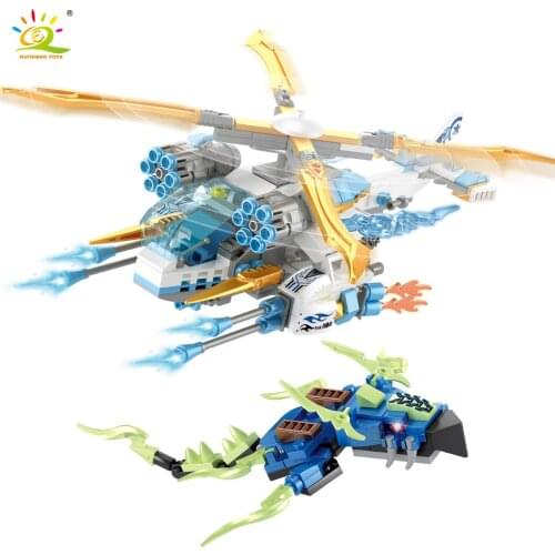 HUIQIBAO 477pcs City Knight Fighter Model Building Blocks Ninja Dragon Plane Figures Bricks Educational Toys For Children