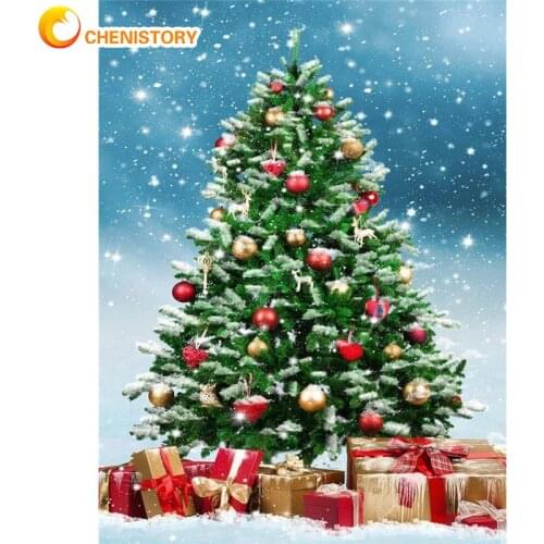 CHENISTORY 60x75cm Frame Paint By Number For Adults Christmas Trees Picture By Numbers Acrylic Paint On Canvas Home Decors Art