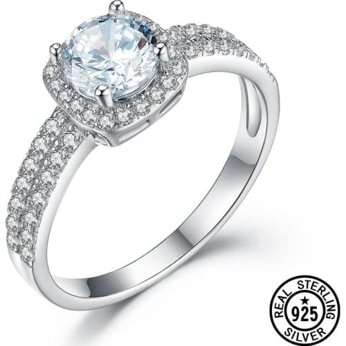 925 Sterling Silver Rings For Women Classic Round Clear Zircon Wedding Engagement Bridal Rings Anniversary Fine Jewelry