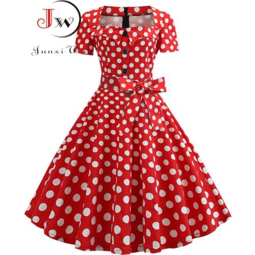 Summer Polka Dot Dress Women Short Sleeve Robe Femme Vintage Dress Elegant Party Office Midi Rockabilly Dresses Plus Size