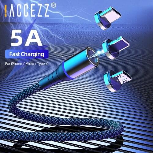 !ACCEZZ Magnetic Cable Lighting Cable 5A Fast Charging For iPhone 11 Pro XS Samsung Xiaomi Micro USB Type C Cord Data Phone Wire