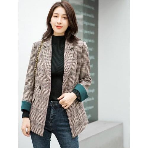 Small suit female British wind jacket female loose spring and autumn high quality retro plaid suit jacket female women blazers