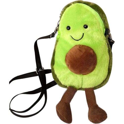 Cute Stuffed Avocado Bag Girls Cross Body Cartoon Fruit Bag Plush Shoulder Over Bags Satchel Bag Handbag With Zipper For Girl