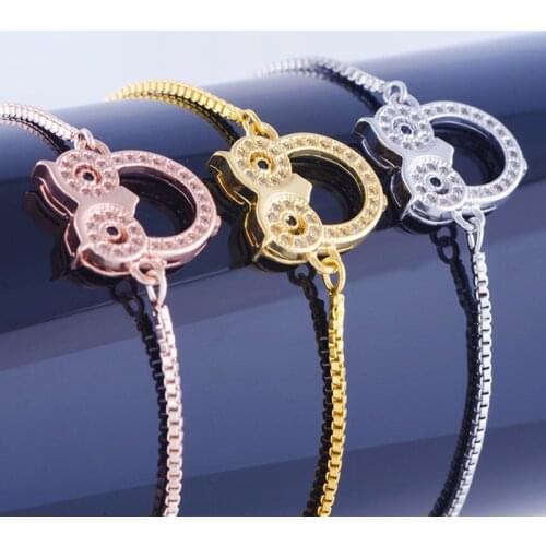 Cute Owl Bird Connector Micro Pave Cubic Zirconia Animal Pendant Charm Chain Bracelet&Bangle Fit Women Jewelry Making DIY Craft