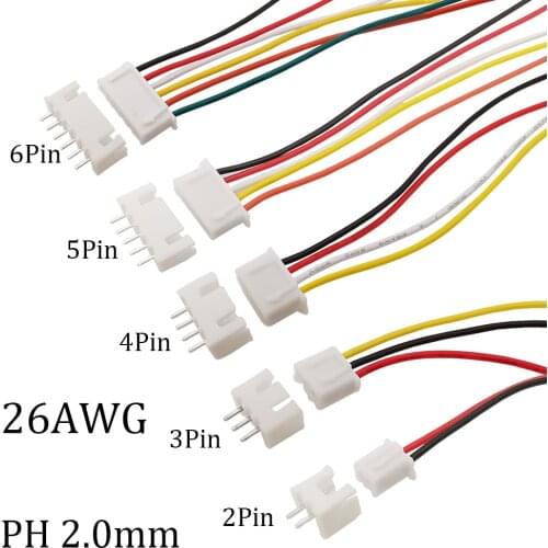 10Set Mini JST PH2.0 Male Female Connector Pitch 2.0mm 2/3/4/5/6Pin Plug With Terminal Cable Socket 26AWG 20CM Wire Connector