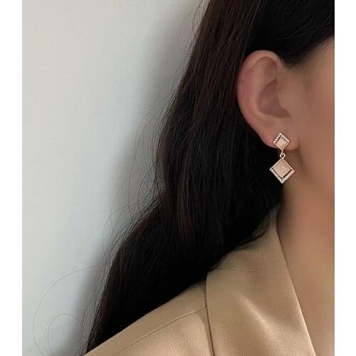 ZWC 2021 Trendy Geometric Earrings Fashion Jewelry Earrings Crystal Metal Earrings For Women Statement Earrings Korean Earrings