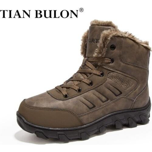 Men Non-slip Snow Boots Winter Plush Waterproof Leather Ankle Boots Outdoor Sneakers Fashion Keep Warm Men Boots Plus Size 39-48