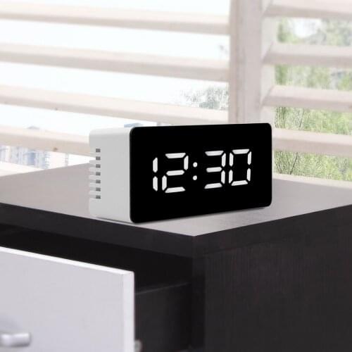 USB & Battery Operated Desk Table Alarm Clocks Mirror Clock with Snooze Function Digital LED Display Desktop Clock Thermometer