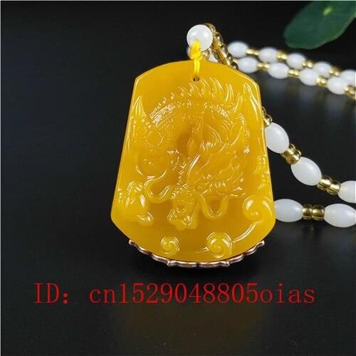 Natural Yellow Chinese Jade Dragon Pendant Beads Necklace Fashion Accessories Charm Jewelry Carved Amulet Gifts for Women Men