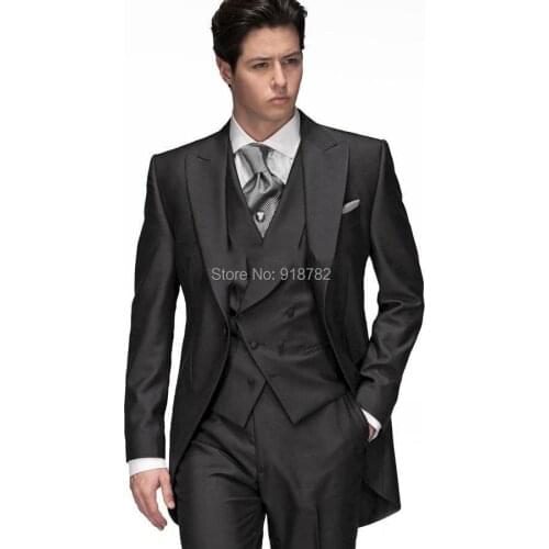 2017 New Italian Tailcoat Custom Made Charcoal One Button Groom Tuxedos For Men Wedding Suits Bridegroom (Jacket+Pants+Vest+Tie)