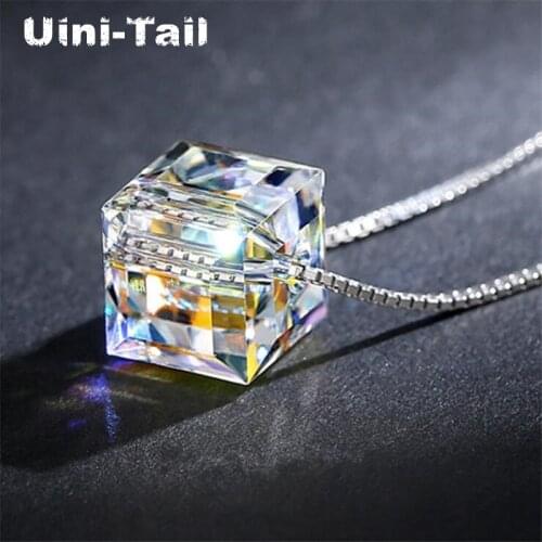 Uini-Tail hot new 925 sterling silver cube Aurora square necklace simple fashion tide flow personality square necklace ED594