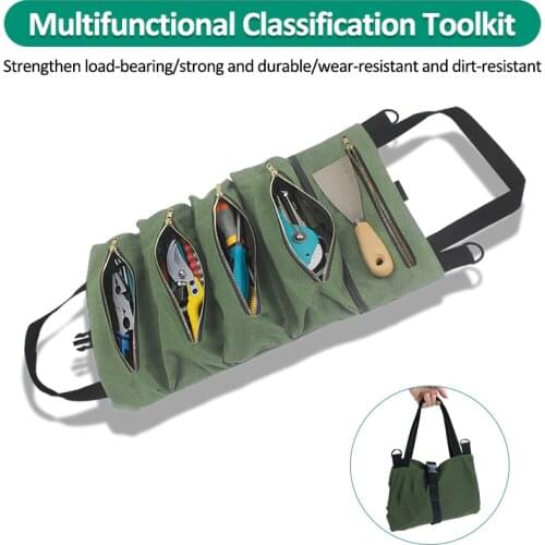 48x29x5cm Hanging Roll Tool Bag Roll Portable Multi-Purpose Tool Roll Up Bag Wrench Roll Pouch Hanging Tool Zipper Carrier Tote
