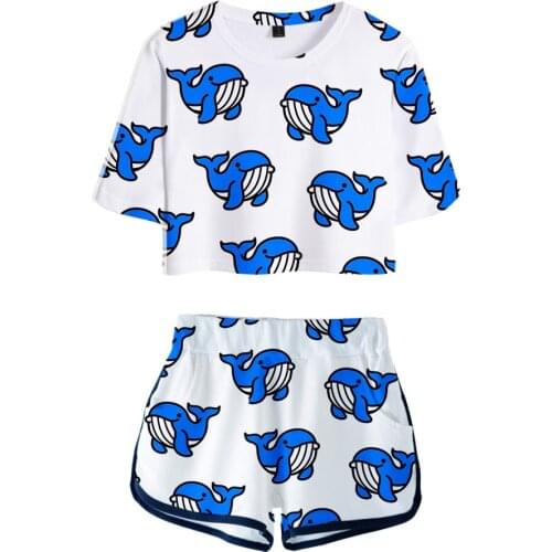 Popular 3D Full Printed Dolphins Womens Two Piece Sets Popular Exposed Navel t shirt and Shorts Casual Summer Animal Clothing