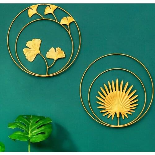 20cm-30cm Nordic Luxury Golden Round Ginkgo Leaf Metal Wall Hanging Plate Home Living Room Wall Decoration Background