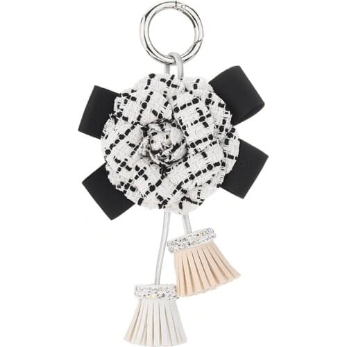 Rose clay inlaid with diamond tassel key ring bowknot thousand bird plaid cloth mountain Camellia pendant key ring pendant