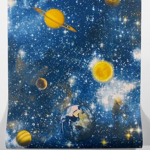 Q QIHANG Outer Space Planet Universe Planet Childrens Room Living Room PVC Wallpaper Roll 5.3m2