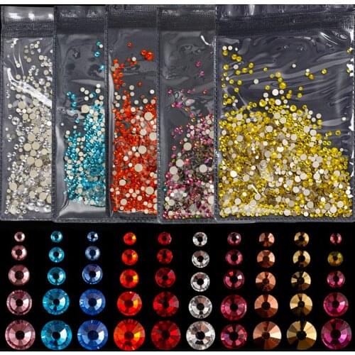 Mixed Size Super Glitter Crystal Rhinestones AB Flat Back Nail Rhinestone 3D Non HotFix Nail Art Decoration DIY Glass Manicure