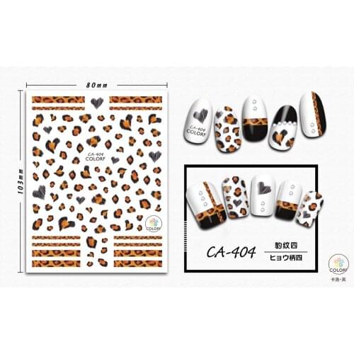 SUPER THIN SELF ADHESIVE 3D NAIL ART NAIL SLIDER STICKER TIGER LEOPARD SKIN PATTERN PINK BROWN LETTERS ALPHABET CA401-409