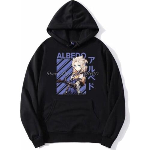 Genshin Impact Albedo Hoodie Men Hooded Fleece Hoodies Sweatshirt Streetwear Harajuku
