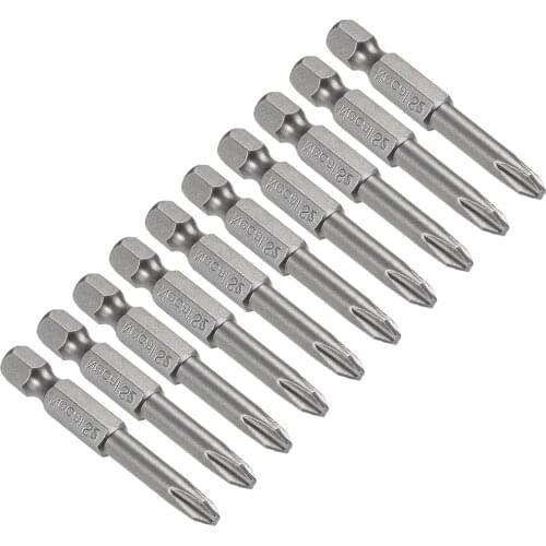 Uxcell 1/4-Inch Hex Shank 50mm Length Phillips Cross 5PH2 Magnetic Screw Driver S2 Screwdriver Bits 10pcs