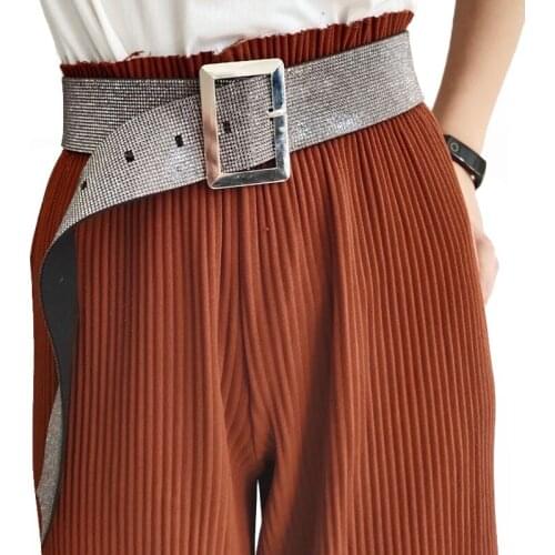 Vintage Luxury Rhinestone Crystal Wedding leather Belt Bridal female Silver Metal pin buckle women Bling Belt Straps Accessories