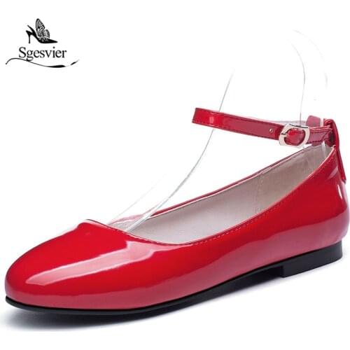 SGESVIER Round Toe 2019 Brand New Chic Style Elegant womens Flats Fashion Classics Mature Patent Leather womens Shoes G239