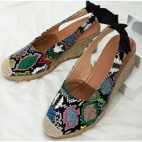 Women Wedges Sandals Slip On Closed Toe Platform Espadrille Sandals Female Serpentine Straw Bottom Summer Shoes Ladies