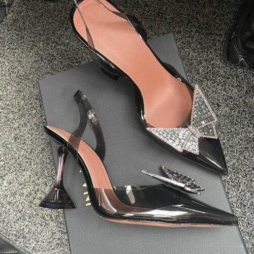 2021 New Brand Women Wedding Pumps Sexy Pointed Toe Butterfly-knot High Heels 10CM Women PVC Transparent Female Shoes Plus Size