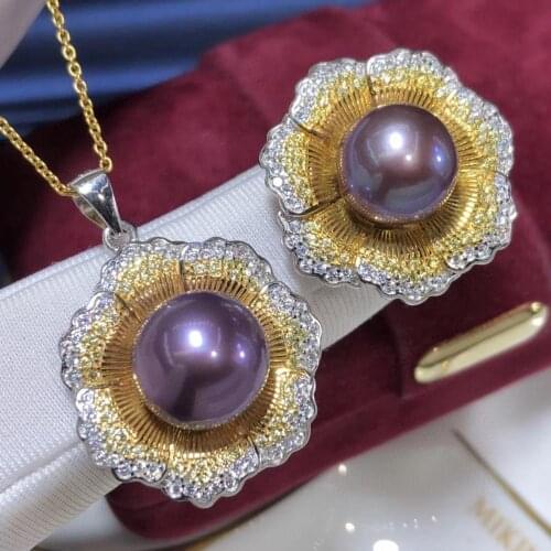 D305 Fine Jewelry 925 Sterling Silver Natural Fresh Water Purple Pearls 12-11 Females Jewelry Sets for Women FIne Jewelry Sets
