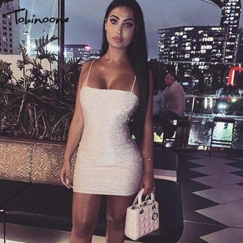 Tobinoone Ladies Club Party Dress Sexy Mini Spaghetti Strap Sheath Dress Women Casual Fashion Solid Color Slim Fit Bodycon Dress