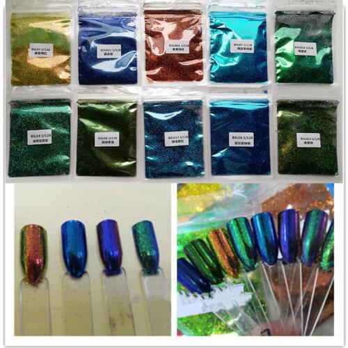 12-Colors Nail Glitter powder Extra Fine 008 (0.2mm) Diamond Glitter 10 g Chameleon Changing Color Nail Art Glitter Dust Powder