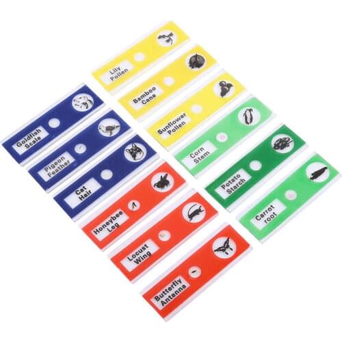 12pcs Plastic Prepared Microscope Slides Animals Insects Flowers Plants NEW