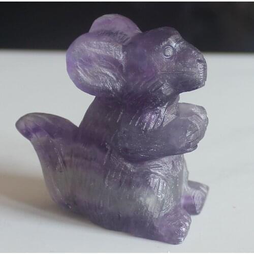 2'' Hand Carved natural Multi-Color Fluorite Crystal Squirrel Figurine Animal Carving