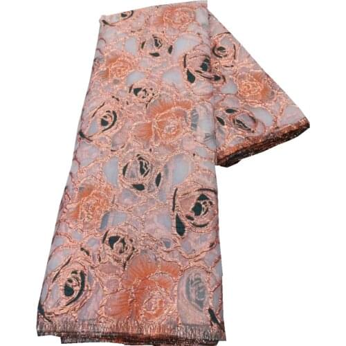 2021 Latest Luxury Jacquard Brocade Lace Fabric Nigerian Tulle Net Material African Organza Cloth Teals for Wedding Party DJO1